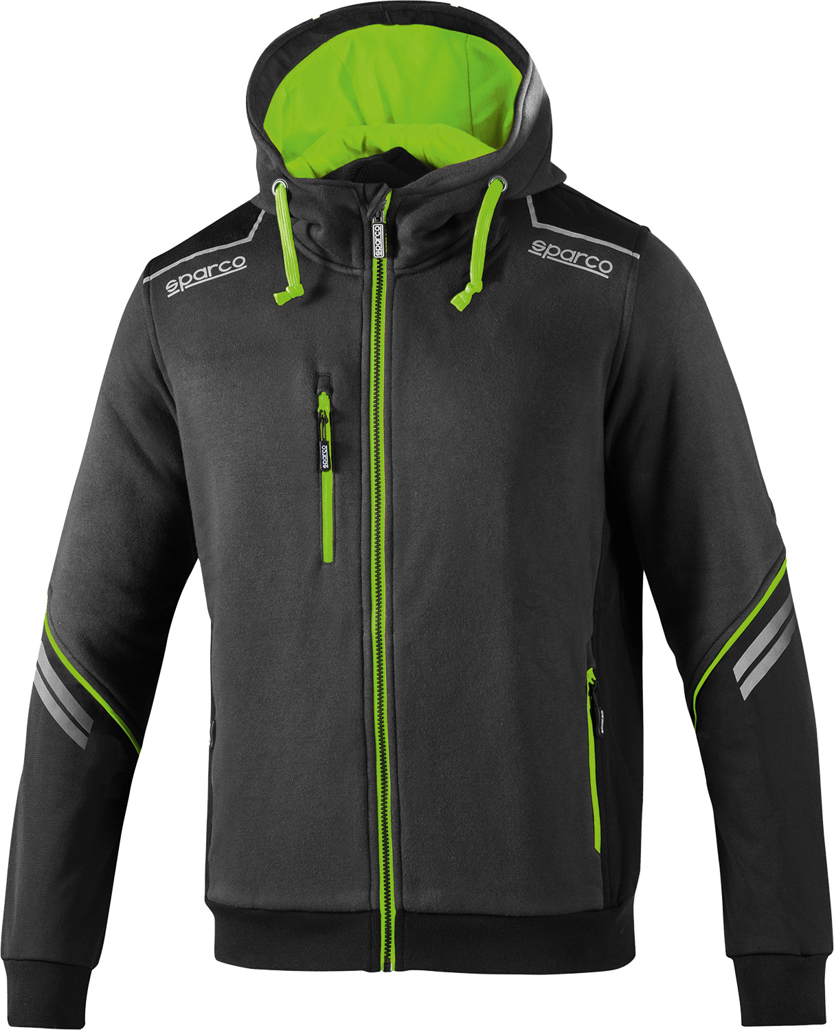 Толстовка с капюшоном на молнии SPARCO Tech Hooded Full-Zip серый/зеленый