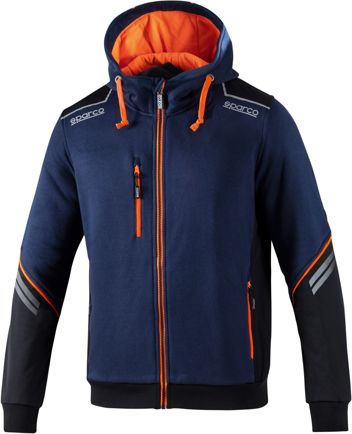 Толстовка с капюшоном на молнии SPARCO Tech Hooded Full-Zip темно синий/оранжевый